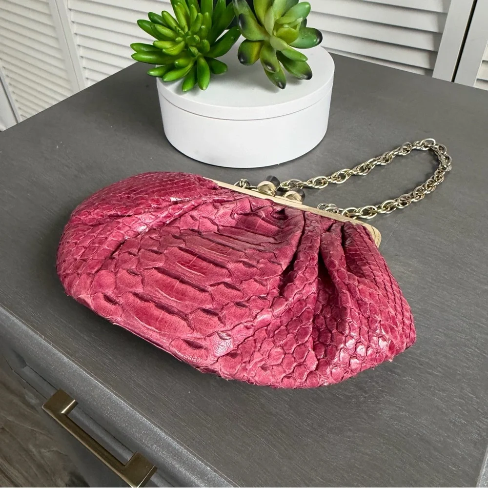 Vintage Kate Spade Exotic Snakeskin Pink Kiss lock coin purse mini handbag